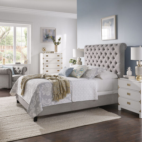 Charolette Gray Adjustable Tufted Roll Top Queen Bed, image 5
